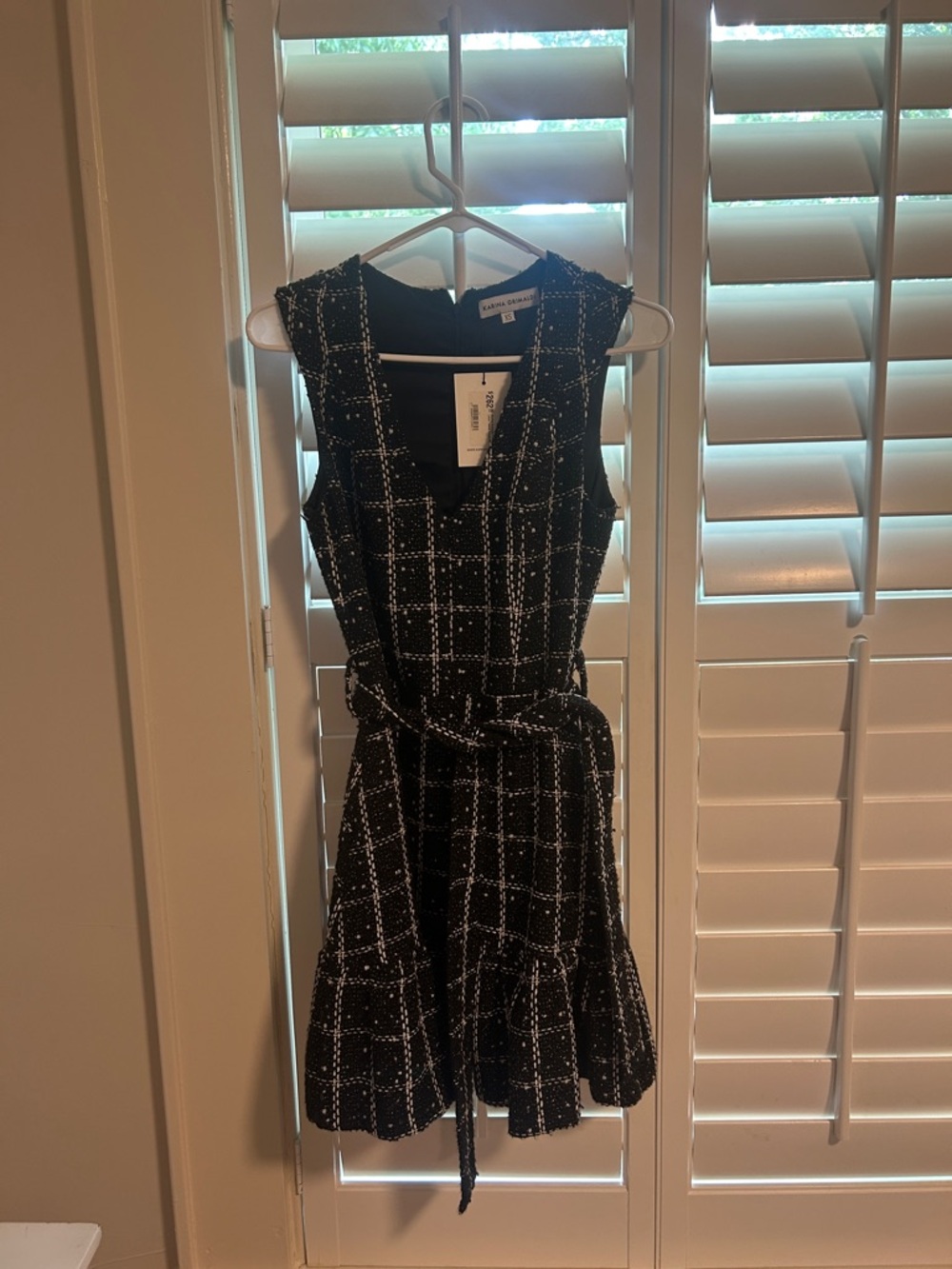 Karina Grimaldi Black Windowpane Belted Mini Dress